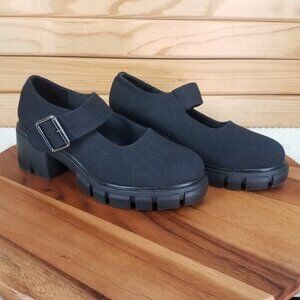ASOS Womens Skittle US 6 Black Heavy Canvas Chunky Platform Mary Jane Heel